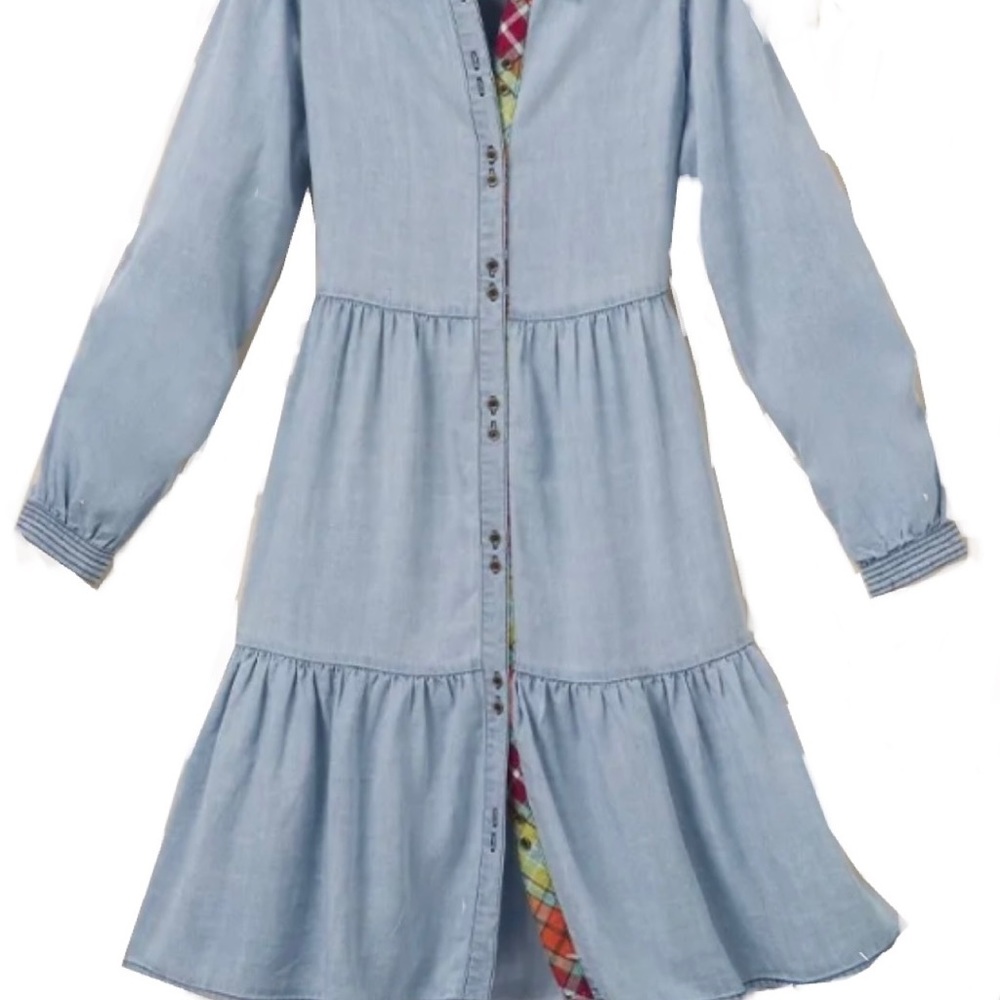 Matilda Jane Chambray Walk the Line Tiered-Ruffle Shirt Dress